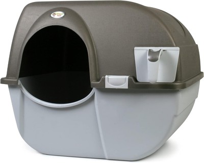 Compact Grey Self-Cleaning Litter Box for Small to Medium Cats - No Electricity