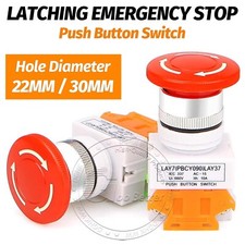 Panel Mount Emergency Stop Locking Mushroom Head Push Button Switch 22mm 30mm