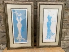 Two Framed Art Print Fashion Women's Dress 28.5X16.5"