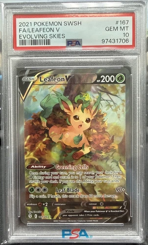 2021 Pokémon SWSH Evolving Skies Leafeon V ALT ART 167/203 PSA 10