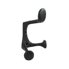 Black Cast Iron Triple Wall Hook Towel Coat Cap Purse Behind Door Hanger 4.25 in