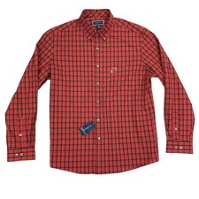 Club Room Mens Moral Slim Fit Plaid Performance Dress Shirt Red L 16-16.5