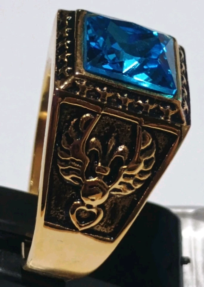 Anillo de hombre piedras azules chapado en oro de acero inoxidable talla 12 Foto 3 de 4