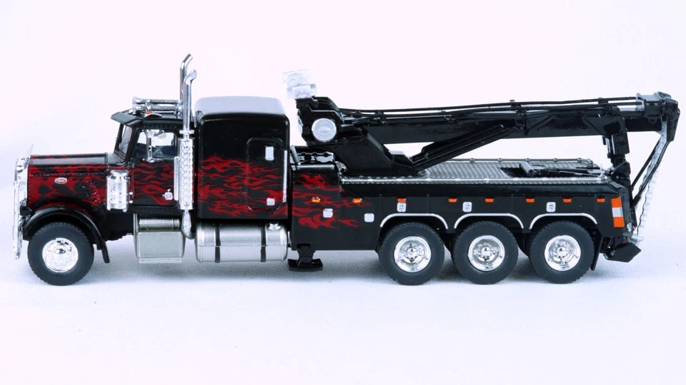 Brekina 1973 Peterbilt 359 Tow Truck Black/Red Flames #86278 HO 1/87 Scale - Image 3 of 4