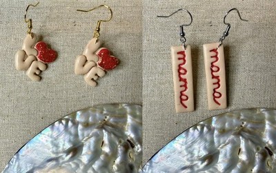 Love Mama Ohrringe Set Herz Schriftzug Fimo Muttertag Handgemacht Polymer Clay