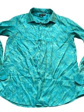 Barry Wang Mens Turquoise Paisley Button-Up Dress Shirt Size Large