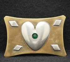 WF01108 AMAZING VINTAGE 1970s HEART W/ GEM ARTWORK FASHION BELT BUCKLE