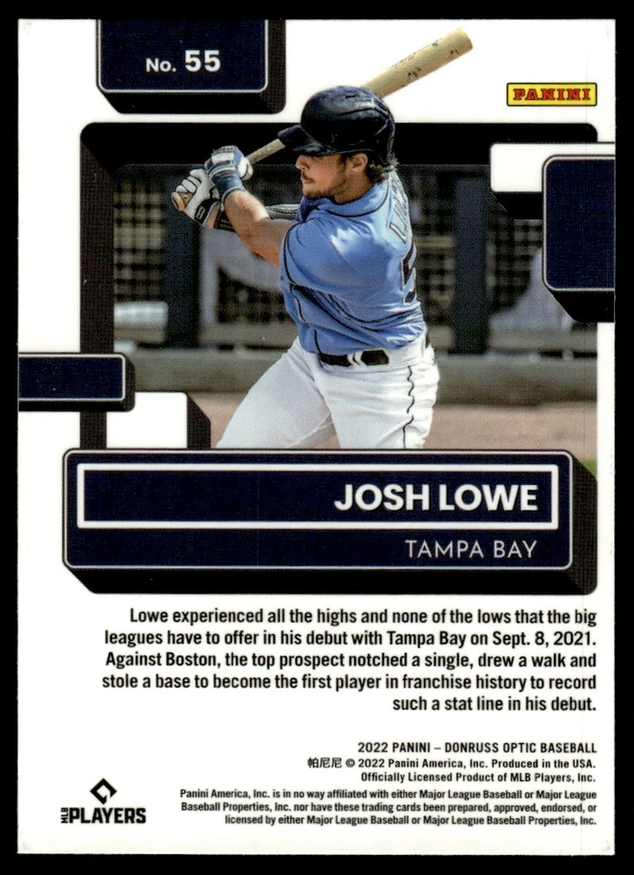 2022 Donruss Optic RATED ROOKIE Josh Lowe Rookie Tampa Bay Rays #55 - Image 2 of 2