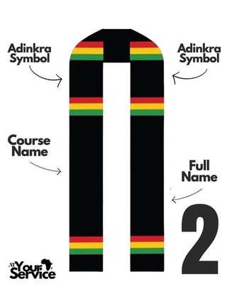 GT2 | African Kente Graduation Scarf - Custom Adinkra + Full Name + Course Name