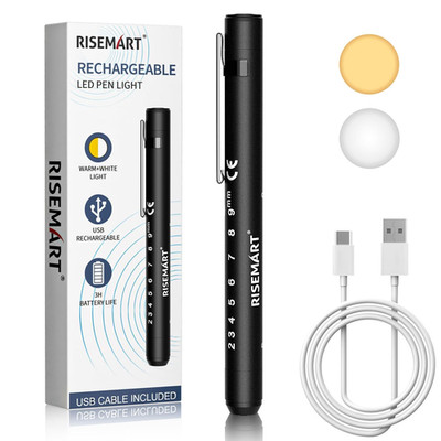 RISEMART Pupillenleuchte Diagnostikleuchte Mit Pupillenmessgerät Und Lineal,Warm