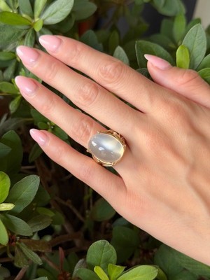Vintage 14k Yellow Gold 20ct Moonstone Cabochon Ring Solitaire Size 6.75 RG5249