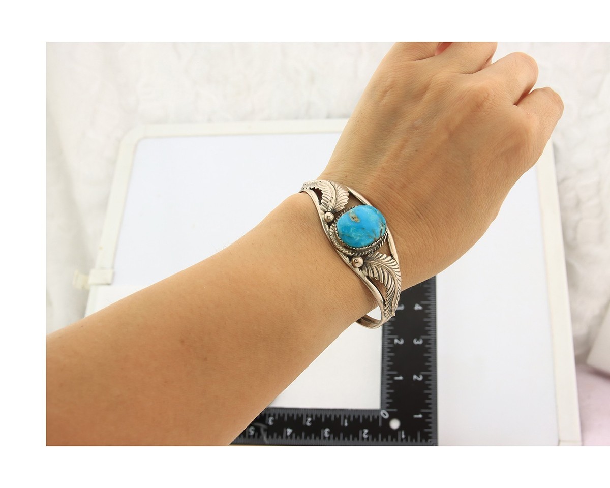 Vintage Navajo Bangle Bracelet Sterling Silver Turquoise Handmade