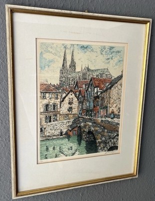 Original-Farbradierung Notre-Dame de Chartres Kathedrale v. Roger De La Broye