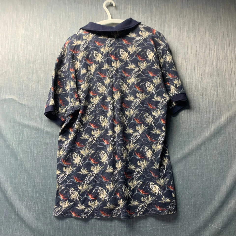 Camisa polo Crossings para hombre talla L azul hoja tropical estampado integral 100 % algodón Foto 4 de 4