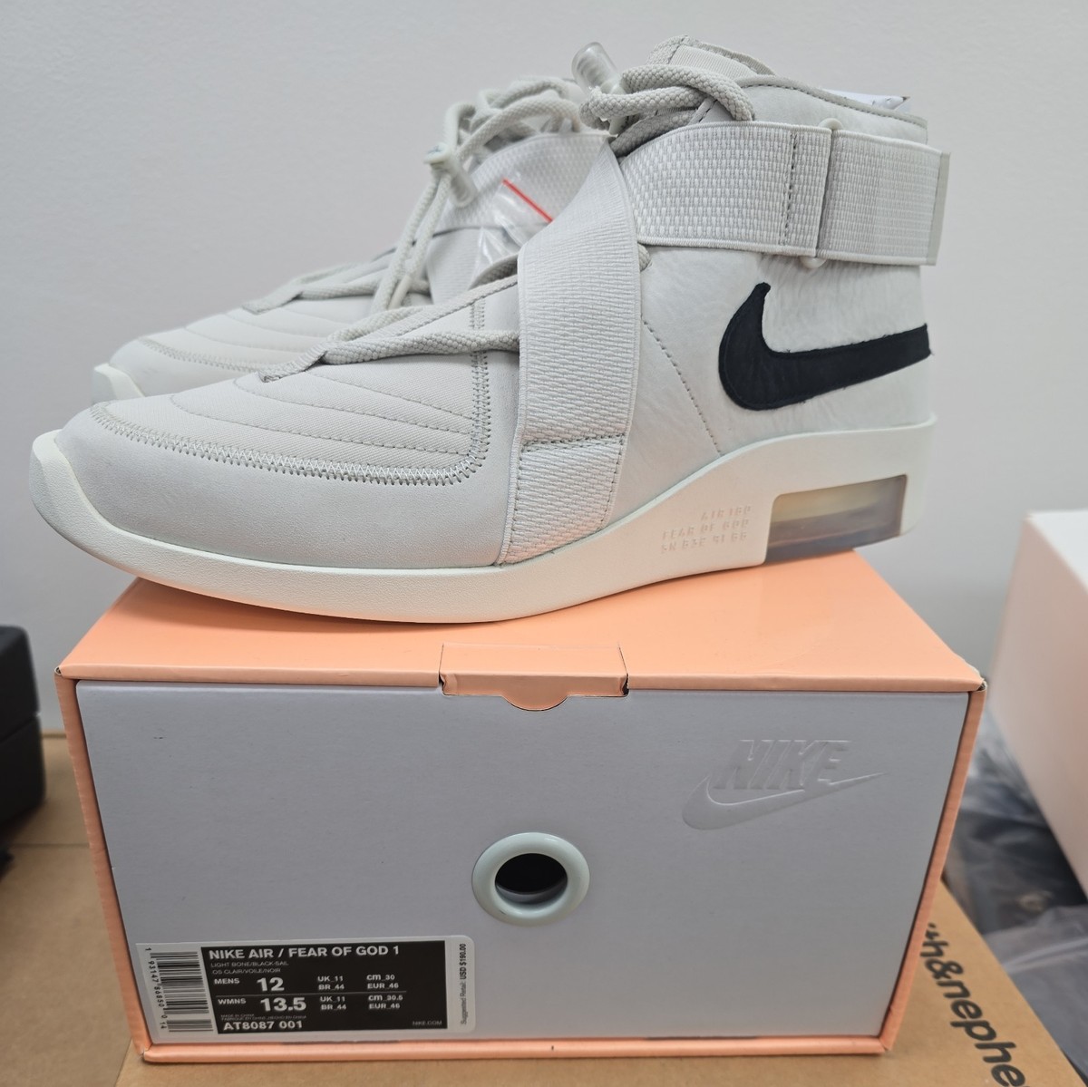 Nike Air Fear Of God Raid Light Bone Used Size 11.5. AT8087-001 Nike Air x Fear Of God 1 Air Raid Mens Sz 13 Light Bone  main image 2