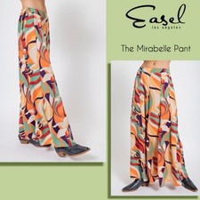 Easel The Mirabel Multicolor Abstract Pattern Sage Coral Wide Leg Pants Size S
