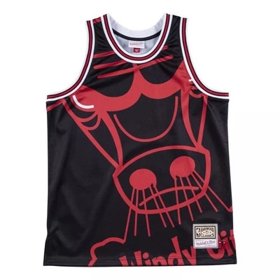 Mitchell & Ness NBA BIF Face Jersey Chicago Bulls Rouge/Noir Neuf Taille M - Photo 1/2