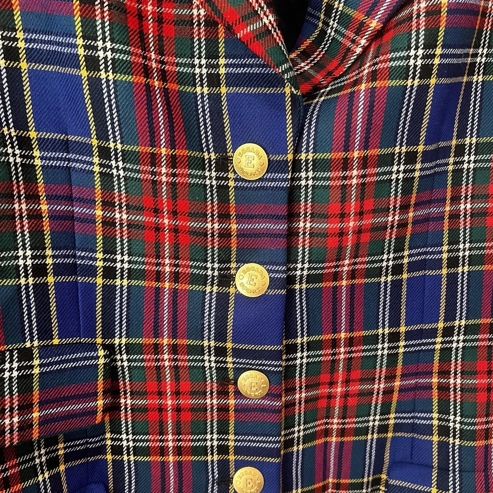 Blazer Deportivo De Colección ESCADA E Talla 40 Cuadros Lana Virgen Rojo Preppy Academia Foto 4 de 4