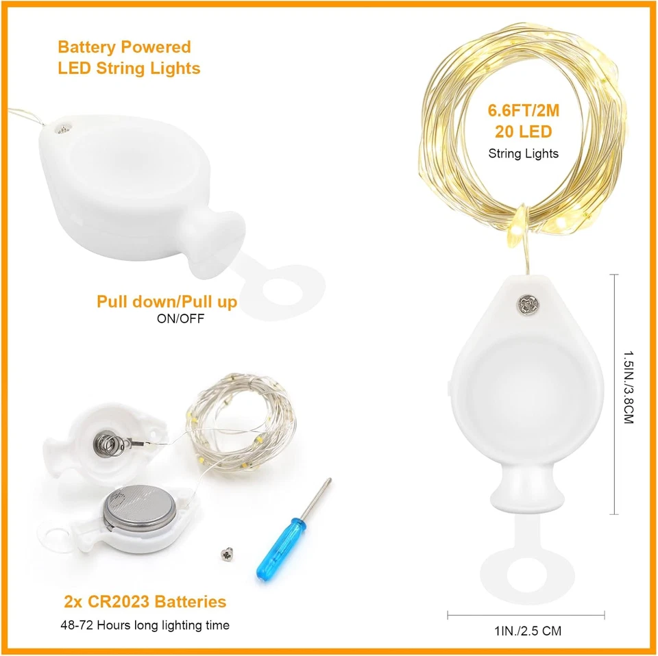 3X 20 Micro LED Catenelle Luminose, 2M Filo D'Argento Mini Catena Luminosa a Bat - Immagine 2 di 4