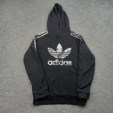 Adidas Originals Hoodie Youth 11-12Y Black Trefoil Camo Logo Pullover Sweatshirt