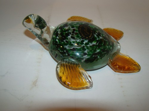 Marine Sea Turtle-Gold, Blue, Black and Clear glass Hand Blown.