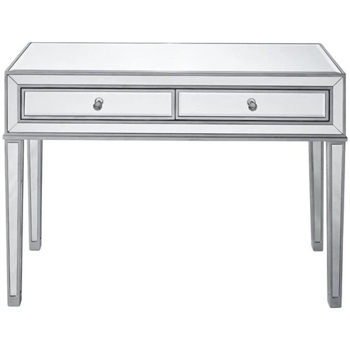 Elegant Decor Reflexion 2 Drawer Mirrored Bedroom Vanity Desk in Antique Silver - Picture 4 of 12