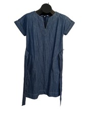 NWT Talbots Blue Denim Pockets Back Zipped Belt Dress Size XS