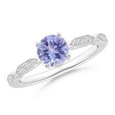 5MM Round Shape Tanzanite Solitaire Ring With Side Accents 925 Sterling Silver