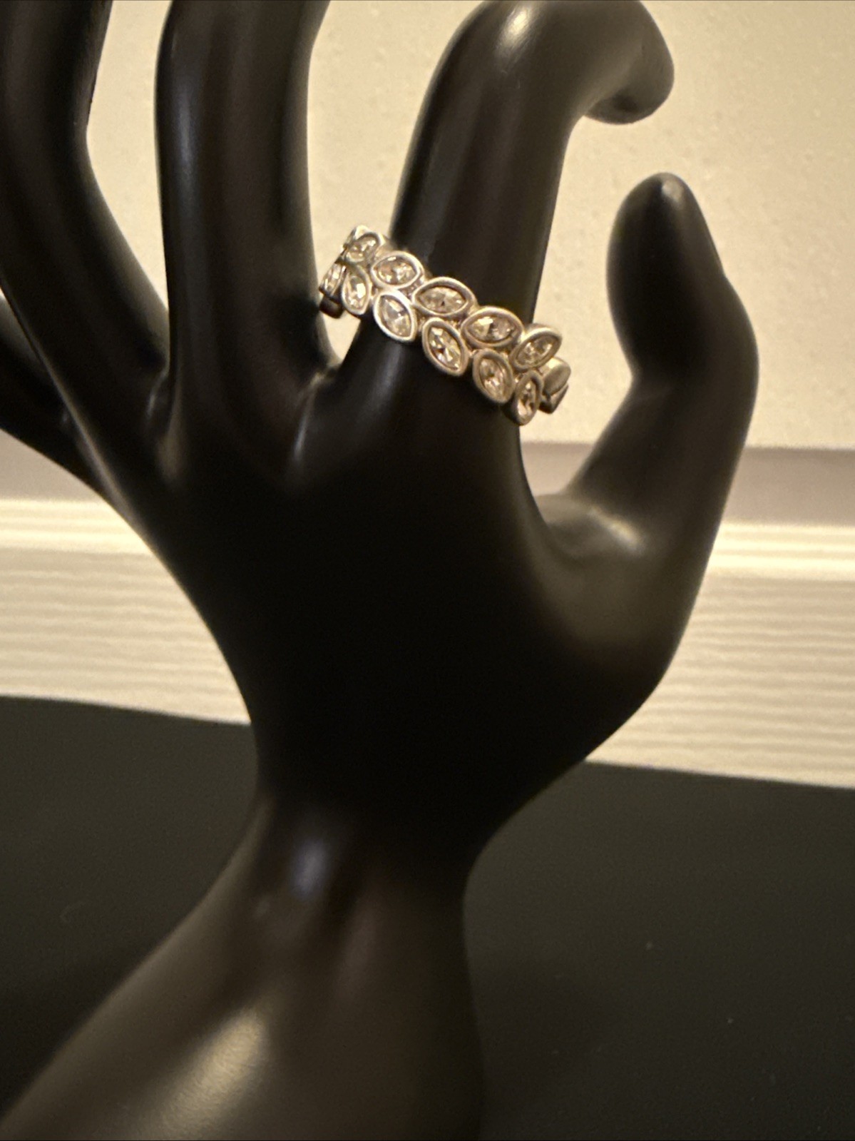 Touchstone Crystal; Olympia Ring Brushed Rhodium Size 10