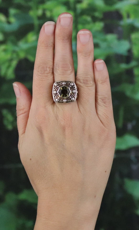 Anillo de plata esterlina marrón ahumado circonita cúbica grueso audaz talla única 6 1/2 Foto 2 de 4