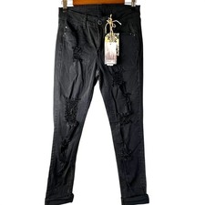Hart Denim Womens Distressed Skinny Jeans Black Shredded 12478 Size 25 NWT