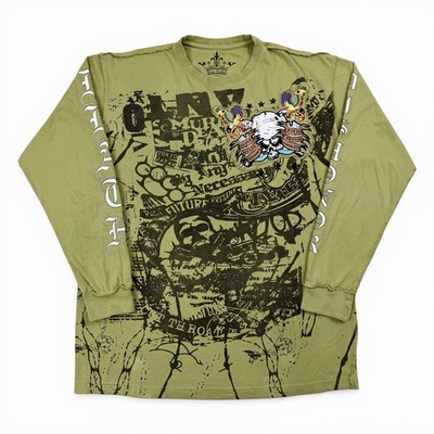 Vintage Y2K Affliction Black Label Long Sleeve T-Shirt Tattoo Men s 2XL Punk Emo