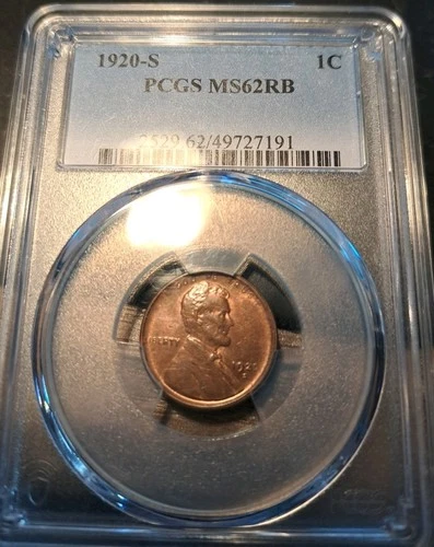 1920 S Lincoln Cent PCGS MS62. R/B