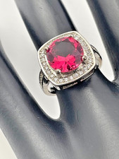 925 STERLING SILVER ROUND CZ SQUARE 10MM SQUARE HALO RING SIZE 6 ELEGANT 3568