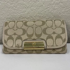 Coach Kristin Tan/Gold Signature Canvas Envelope Checkbook Wallet