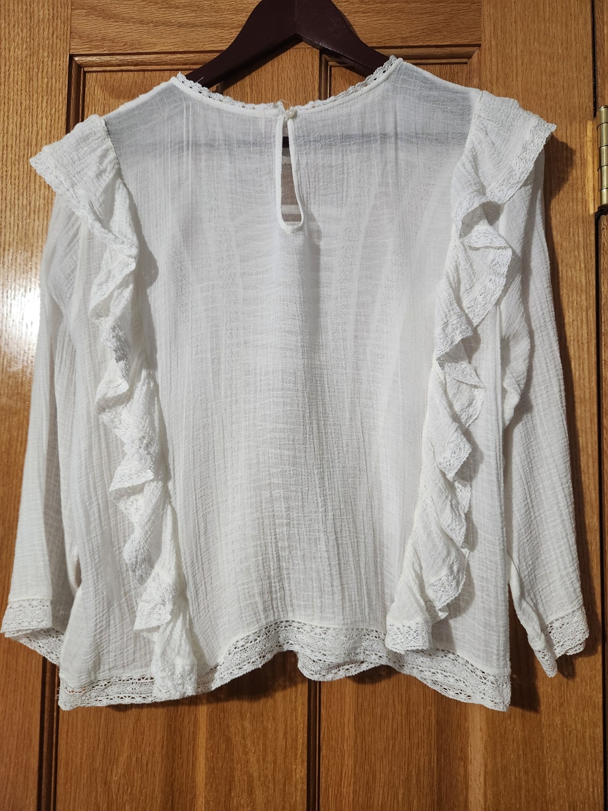 FREE PEOPLE Blouse Lace Womens White Boho Gauze Sz M Ruffle Romantic Feminine