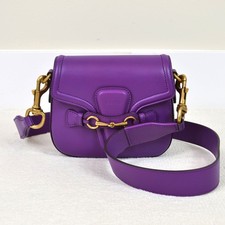 Gucci Lady Web Horsebit Purple Leather Small Shoulder Bag Purse Handbag