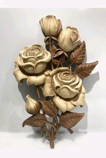 VINTAGE Mid Century SYROCO ROSES FLOWER WALL HANGING PLAQUE Made In USA 