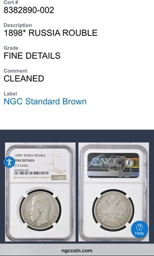 🔥1898* RUSSIA 1 ROUBLE NGC Graded Fine Details Check It Out!!🔥