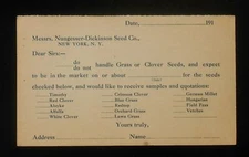1910s Grass or Clover Seeds Inquiry Nungesser-Dickinson Seed Co. NYC NY PRC
