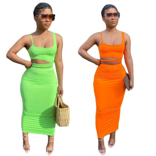 Stylish New Women's Sleeveless Solid Lowcut Patchwork Bodycon Dress 2pcs Club - Afbeelding 1 van 10