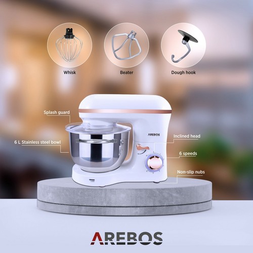 AREBOS Batidora Amasadora - 1500W - 6L - Robot de Cocina - 6 Velocidade - Imagen 8 de 12