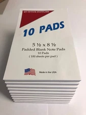 Note Pads / Memo Pads-  5 1/2” X 8 1/2” - 100 Sheets Per Pad  - 10 Pads
