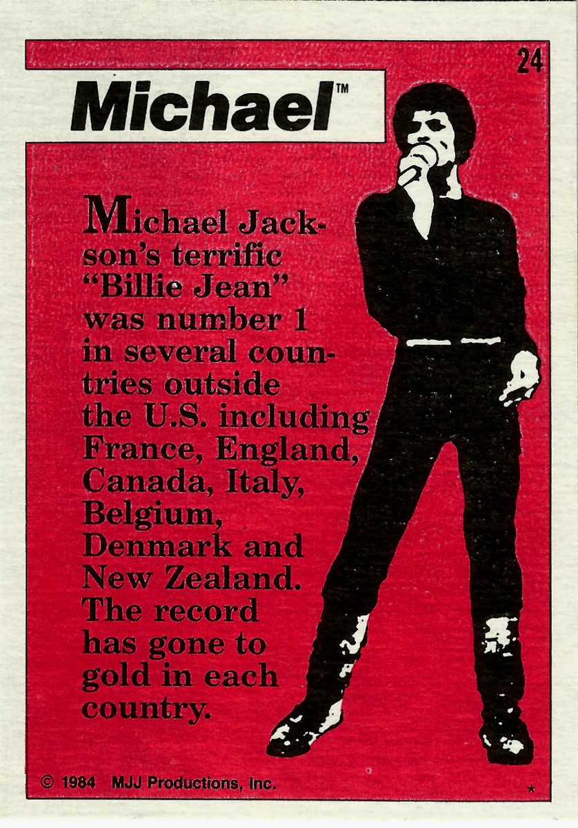 MICHAEL JACKSON, COLLECTIBLE CARD # 24 OF 33, TOPPS YEAR 1984, MJJ