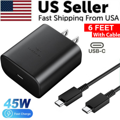 45W Universal Quick Charger Wall Adapter Type C Cable For Samsung Galaxy 