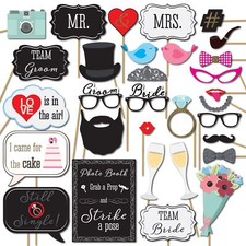 Wedding Photo Booth Props - 41-pc Wedding Props with 8 x 10-Inch Sign, 45 Glu...