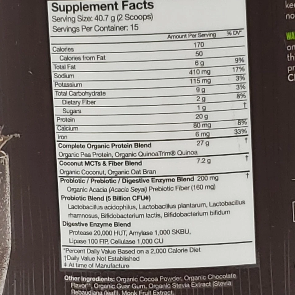 Proteína orgánica Muscle Pharm - Chocolate de rendimiento a base de plantas 1,35 libras Foto 2 de 2