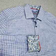 Robert Graham Shirt Mens XL Classic Fit Blue Subdued Paisley Button Up Flip Cuff