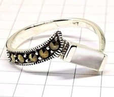  SIZE 6,7,8 MOTHER-OF-PEARL STONE RING with Marcasite .925 STERLING SILVER