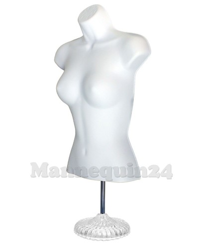 WHITE & FLESH MANNEQUIN FEMALE TORSO SET + 1 STAND + 2 HANGERS WOMEN DRESS FORMS - Picture 5 of 6